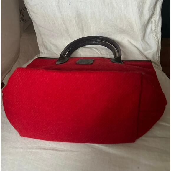 Harris Tweed red Handbag vintage brown leather top handles classic Scotland 13x9 - Picture 7 of 16